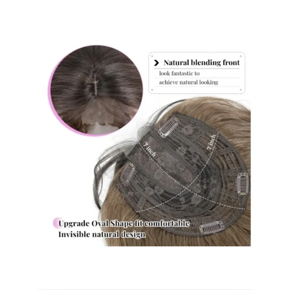 Molefi 26in Curly Hair Topper with Bangs Ombre Brown Wavy Synthetic‎ Hairpiece
